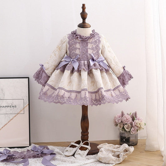 Baby Girl Autumn Spring Long Sleeve Purple Palace Turkish Vintage Princess Ball Gown Dress for Girl Birthday Chritmas