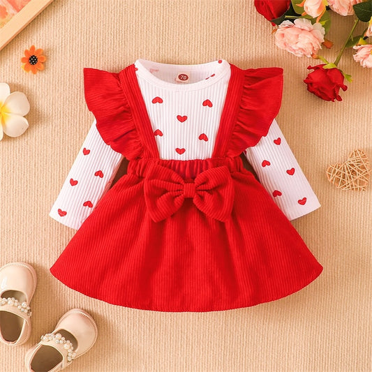 Valentine's Day Set Knit Romper Ruffle Skirts Outfits