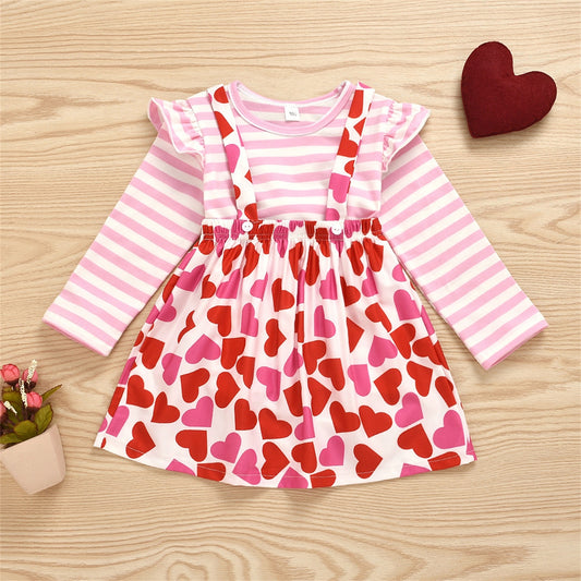 Valentine’s Day Outfits Spring Long Sleeve Tops+Suspender Skirts Sets